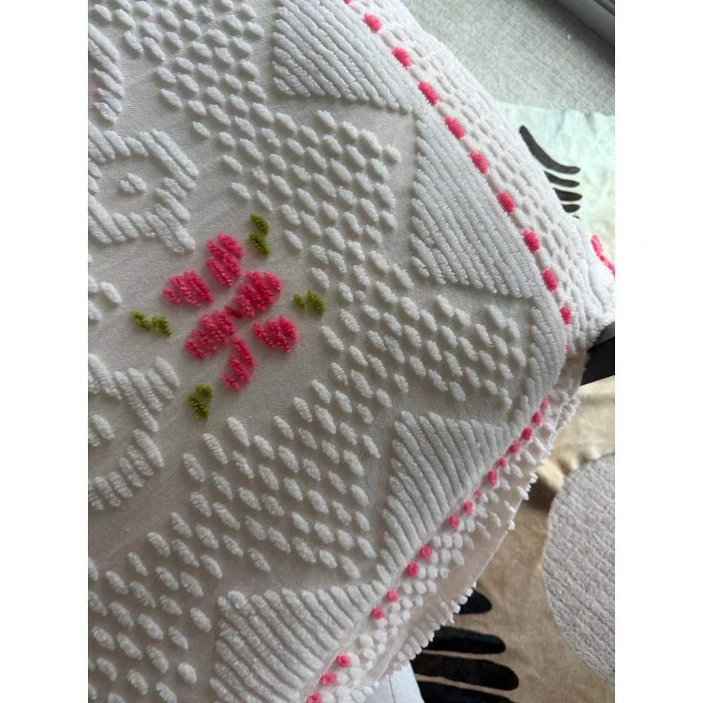 Vintage Pink Floral Chenille Bedspread